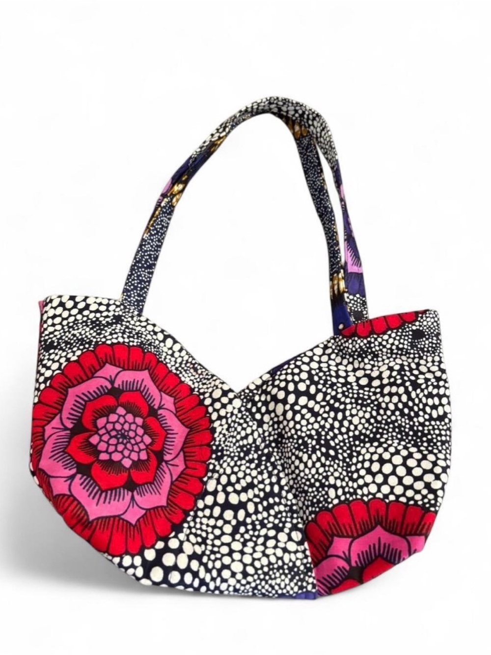 Handmade Bold Floral Canvas Tote Bag in Red and Pink